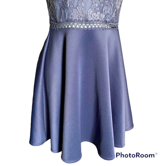 City Studios Juniors' Lace & Scuba Fit & Flare Party Dress Periwinkle - Picture 7 of 16